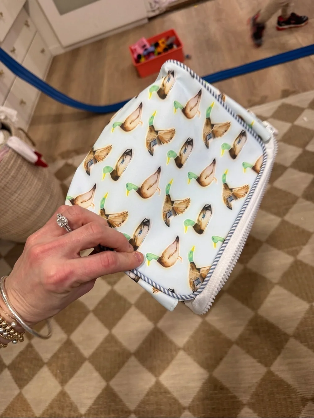 William monogrammed mallard ducks go bag water resistant wipeable embroidery